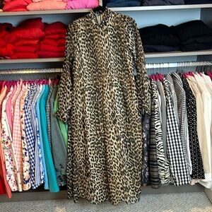 Ganni black/briwn/tan leopard long sleeve oversized dress size 2